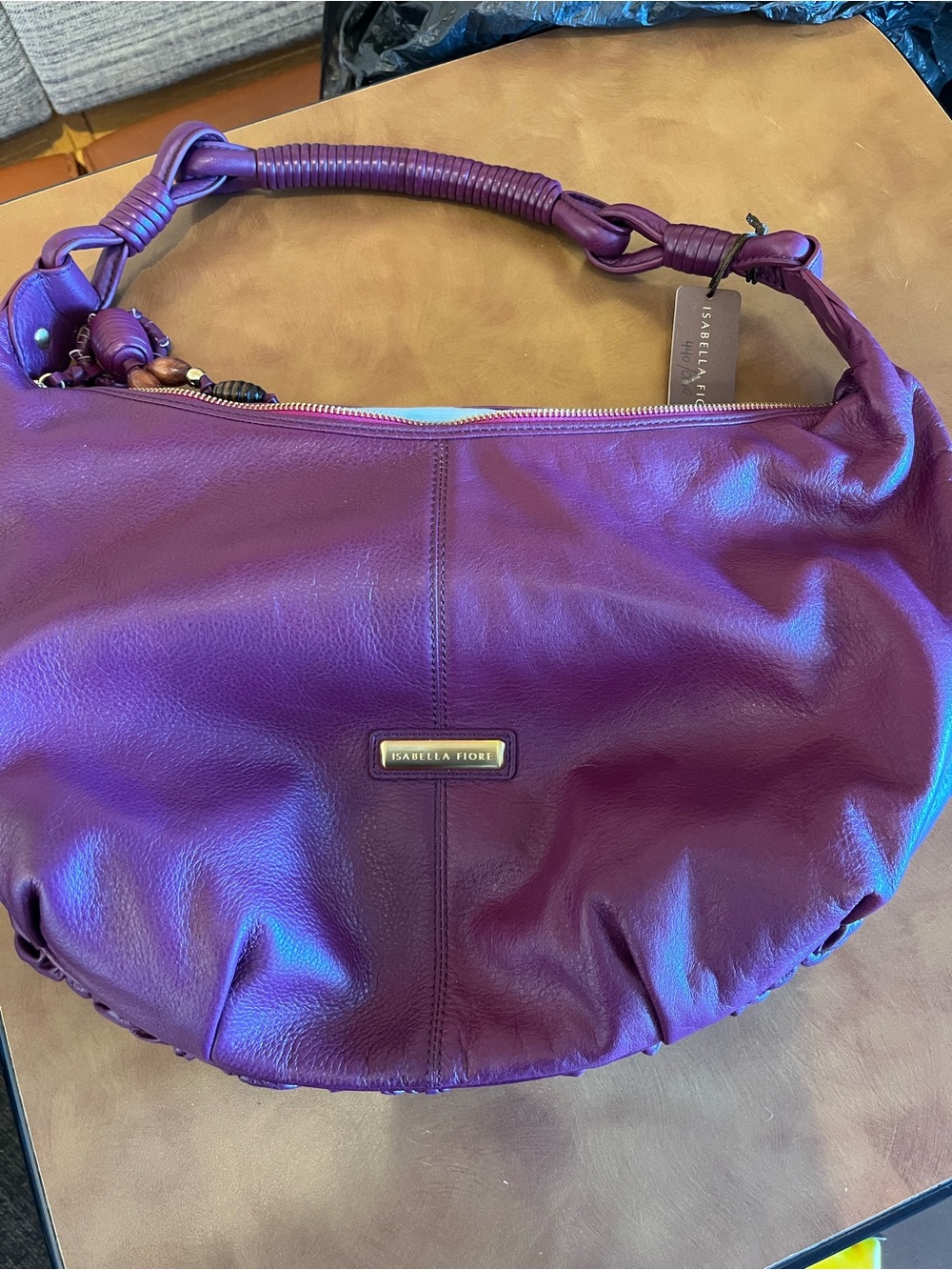ISABELLA FIORI, purple all clean , cinched shoulder bag, NWT - Picture 10 of 10